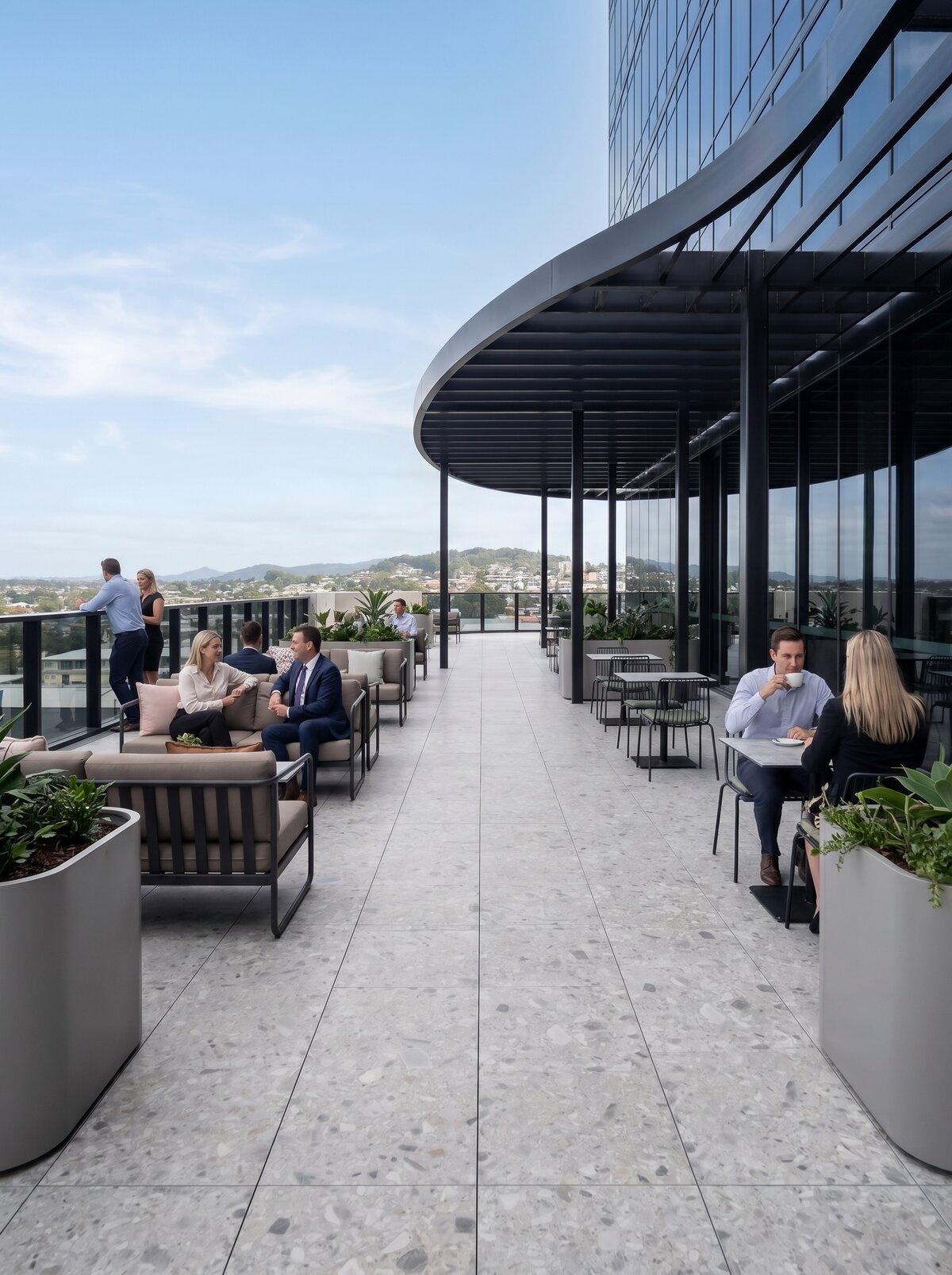 Ekskluzywny rooftop kawiarniany dla pracownikow biurowych w