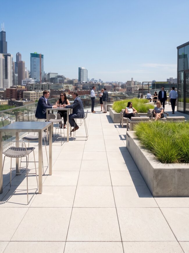 ROOFTOP: Terraza en la azotea en el centro empresarial de Chicago