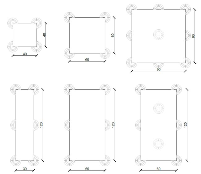 Separación de plots soporte bajo baldosas ilustración con dimensiones