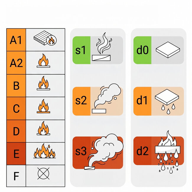 Clasificación de reacción al fuego de materiales de construcción A1 F