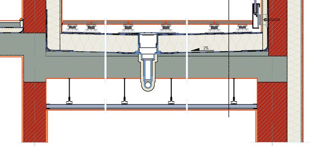 Esquema de drenaje de agua en el sistema de terraza con suelo técnico.