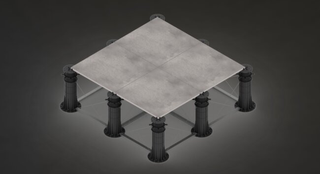 Suelo elevado sobre plots soporte regulables para baldosas de terraza.