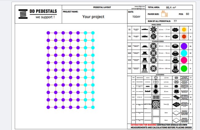 Proyecto de distribución y lista de plots soporte de terraza DD Pedestals.