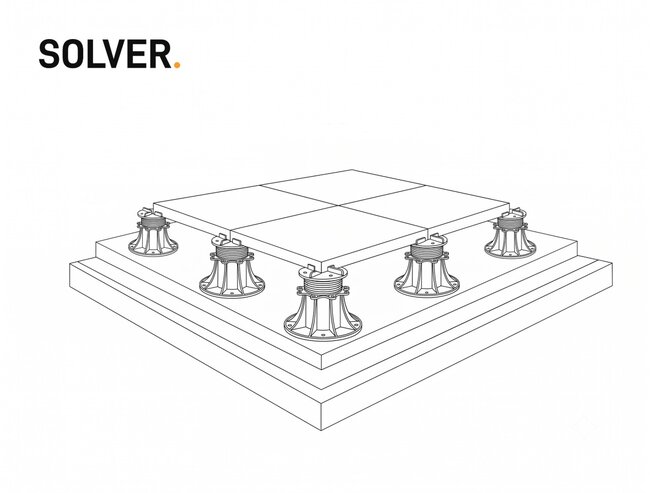Esquema de instalación de baldosas sobre plots soporte regulables.