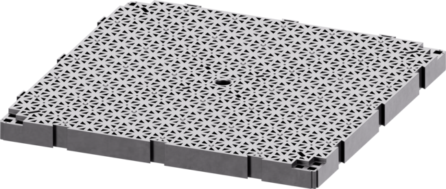 Panel de subestructura de drenaje encajable DeckSafe para instalación de patios y terrazas.